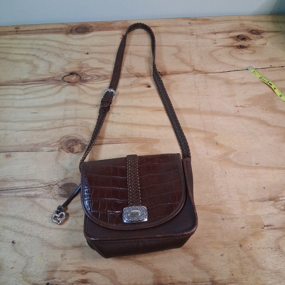 Brighton Leather Crossbody Bag Brown Medium Purse With Charm Western Long Strap